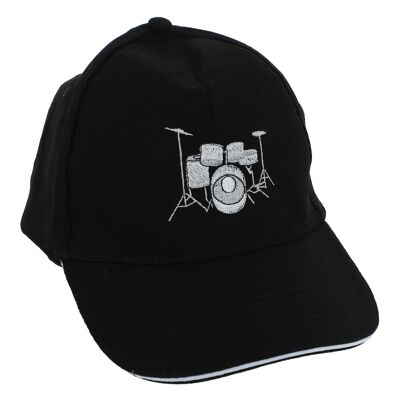 Baseball cap with embroidered instruments, black, cotton