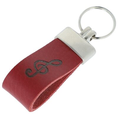 Leather key ring with embossed treble clef, different colors