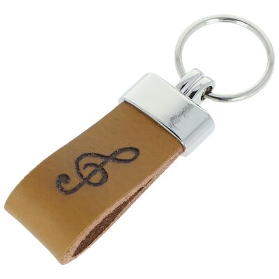 Leather key ring with embossed treble clef, different colors