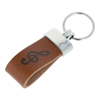 Porte-clés en cuir avec clé de sol en relief, différentes couleurs