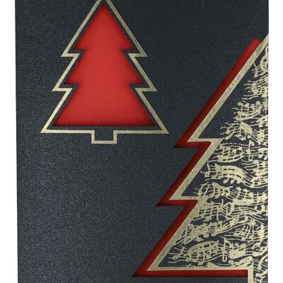 Doppelkarte Weihnachtsbaum mit Notenlinien, rot-gold