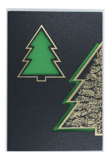 Carte double Sapin de Noël avec bâtons, vert-doré 1