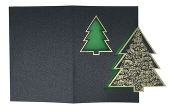 Carte double Sapin de Noël avec bâtons, vert-doré 3