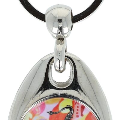 colorful key ring with musical motifs and shopping chip