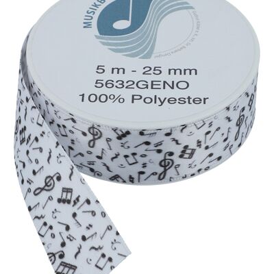 white satin gift ribbon with black notes