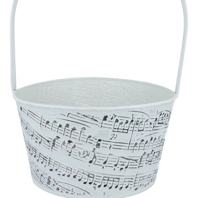 Metal handle basket with embossed musical notes
