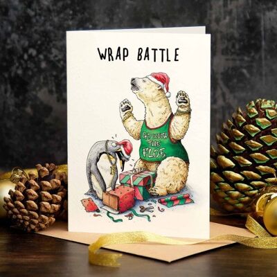 Weihnachts-Wrap-Battle-Karte - Weihnachtskarte - Weihnachtskarte