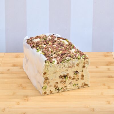 Torrone Miele, Mandorle e Pistacchi Tagliati (Lingotto o Forma da 10 Kg circa)