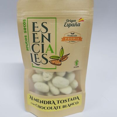 ESSENTIAL toasted almonds with Belgian white chocolate. 120gr package