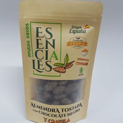 ESSENTIAL toasted almonds with dark Belgian chocolate and cinnamon. 120gr package
