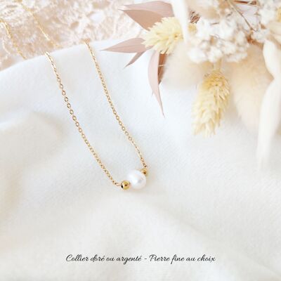 Collier doré minimaliste perle de culture et acier inoxydable