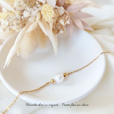 Bracelet minimaliste doré perle de culture et acier inoxydable