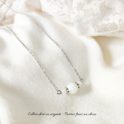 Collier argenté minimaliste perle de nacre et acier inoxydable