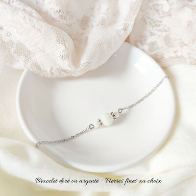 Bracelet minimaliste argenté perle de nacre et acier inoxydable