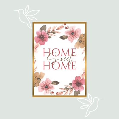 Affiche home sweet home colorée et fleurie