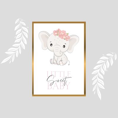 Affiche chambre bébé éléphant rose sweet little baby
