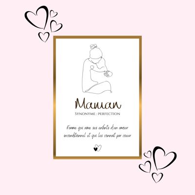Affiche fête des mères définition maman et maman bébé line art