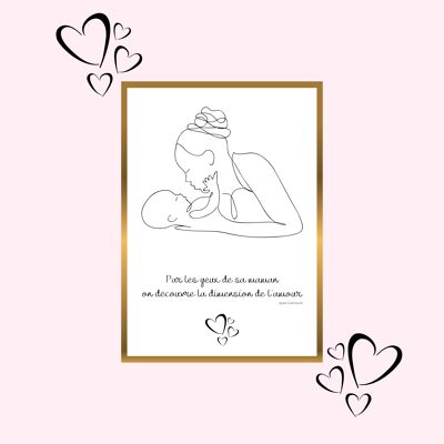 Affiche fête des mères citation et maman bébé line art