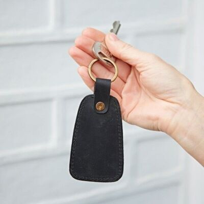 Porte-clés Tag en cuir de buffle noir