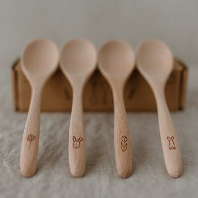 Cucchiai di legno pasquali in set da 4 (PU = 8 pezzi)