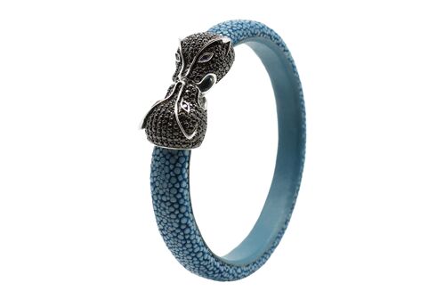 Pulsera Cabeza de tigre en Galuchat azul mar