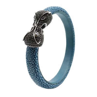 Bracelet tête de tigre en Galuchat bleu marine