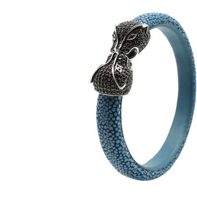 Tiger head bracelet in sea blue Galuchat