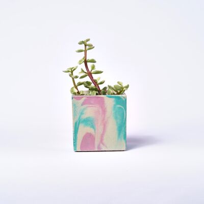 Vaso in cemento per piante da interno - Cemento marmorizzato rosa e turchese
