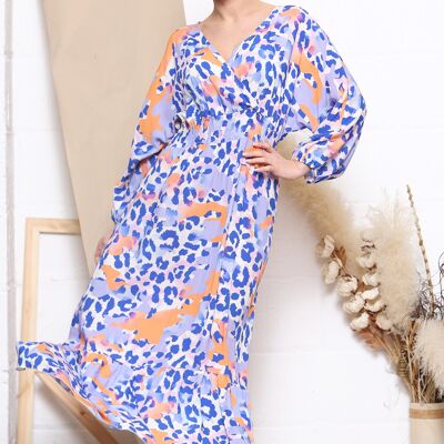 Blue leopard print long sleeve maxi dress