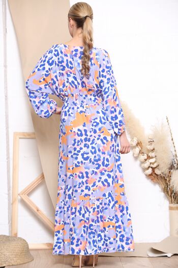 Robe longue bleue à manches longues et imprimé léopard 3