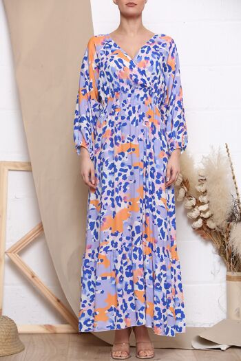 Robe longue bleue à manches longues et imprimé léopard 4