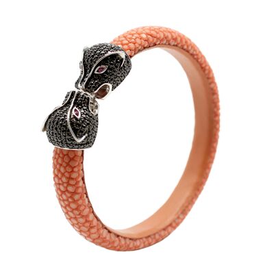 Tiger head bracelet in Galuchat coral