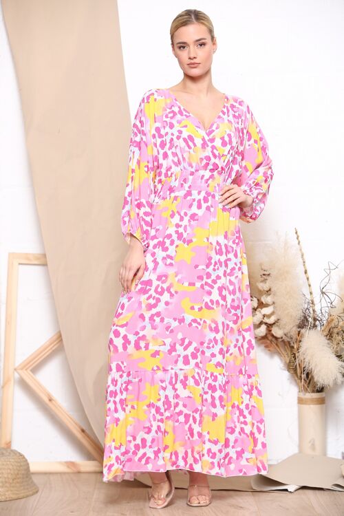 Pink leopard print long sleeve maxi dress