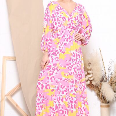 Pink leopard print long sleeve maxi dress