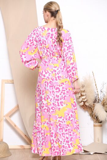 Robe longue rose à manches longues et imprimé léopard 3