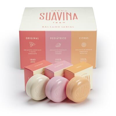 Dermo - Suavina Original, Pediatric and Citrus Lip Balm 10ml Jar Exhibitor 27 units