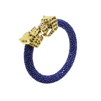 Bracelet tête de panthère en Galuchat bleu marine 2