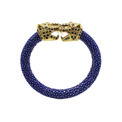 Panther head bracelet in sea blue Galuchat