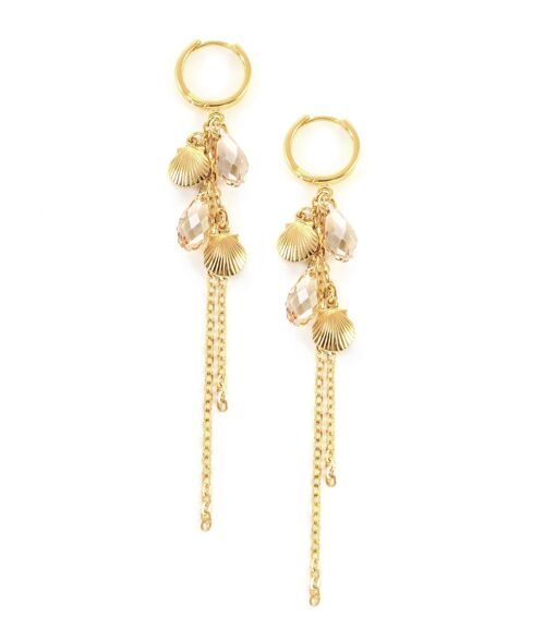 Gold seashell and crystal drop hoop earrings