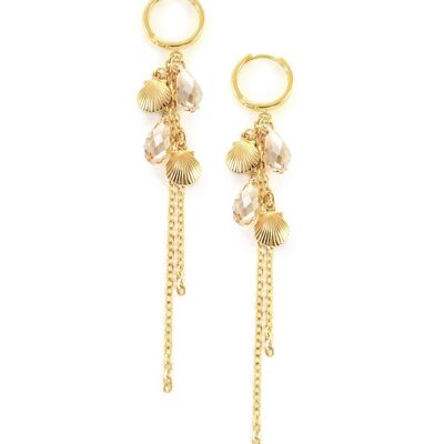 Gold seashell and crystal drop hoop earrings
