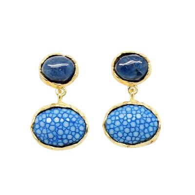 Round earrings in turquoise Galuchat