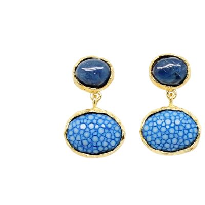 Round earrings in turquoise Galuchat