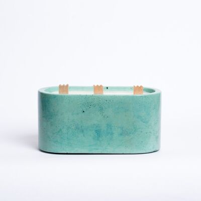 XXL CANDLE - 3 wooden wicks - Turquoise Blue Concrete