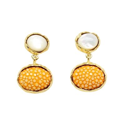 Boucles d'oreilles rondes en Galuchat orange