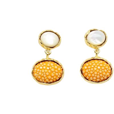 Round earrings in orange Galuchat