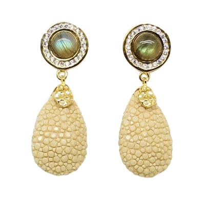 Boucles d'oreilles Paris en Galuchat beige