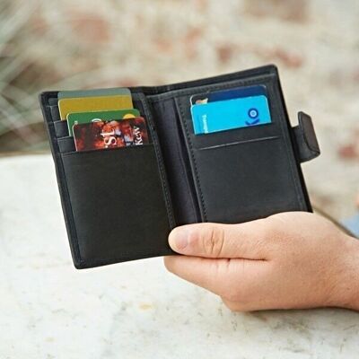 Porte-cartes de crédit en cuir de buffle noir