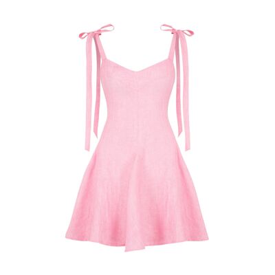 Kaya Mini Linen Dress In Peony Pink