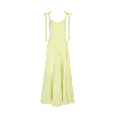 Kaya Maxi Linen Dress In Pale Chartreuse