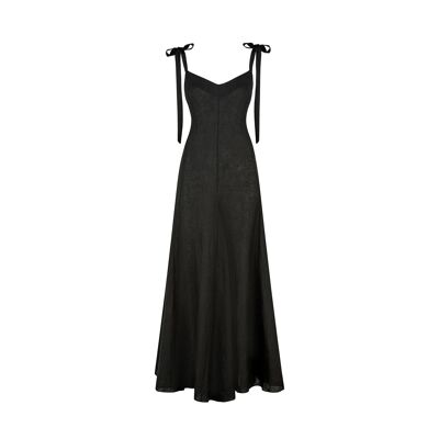 Kaya Maxi Linen Dress In Midnight Black